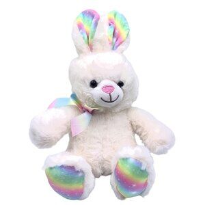 Kellytoy Bunny Rabbit Rainbow Accent Ears Bow Plush Animal 15” Seated Easter